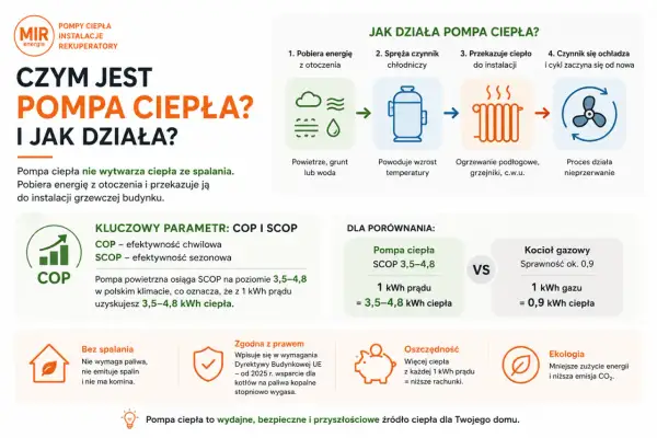 Pompa ciepła pobiera energię z otoczenia, by ogrzać dom. Jest ekologiczna i oszczędna.